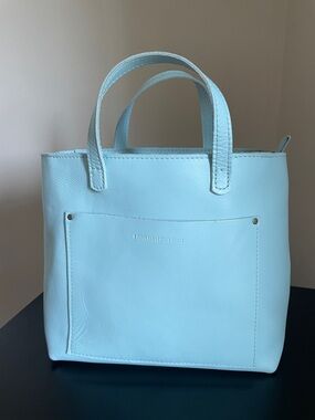 Light Blue Leather Tote Bag